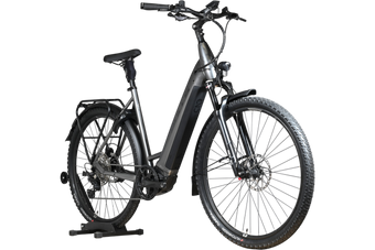 Vélo électrique Loop Sports Bulls Cross Evo Lite 1 gris foncé avec cadre ouvert et pneus tout-terrain