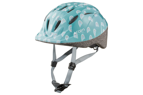 Casque enfant Loop Sports Cairn Sunny Shiny Eucalyptus avec motif arc-en-ciel, léger et ajustable pour la sécurité