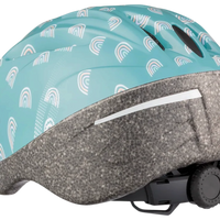 Casque enfant Loop Sports Cairn Sunny Shiny bleu eucalyptus avec motif arc-en-ciel, vue arrière avec molette réglable