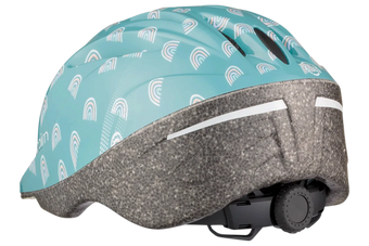 Casque enfant Loop Sports Cairn Sunny Shiny bleu eucalyptus avec motif arc-en-ciel, vue arrière avec molette réglable