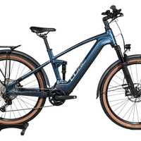 Velo electrique tout-suspendu Loop Sports Cube Stereo Hybrid 120 Race Allroad bleu avec pneus a flancs marron