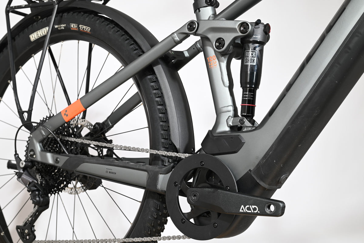 Velo electrique tout-suspendu Loop Sports Cube Stereo Hybrid 120 Pro gris avec amortisseur RockShox et moteur Bosch