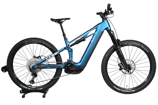 VTT électrique Loop Sports Cube Stereo Hybrid ONE44 HPC SLX 800 bleu avec cadre carbone et suspension intégrale
