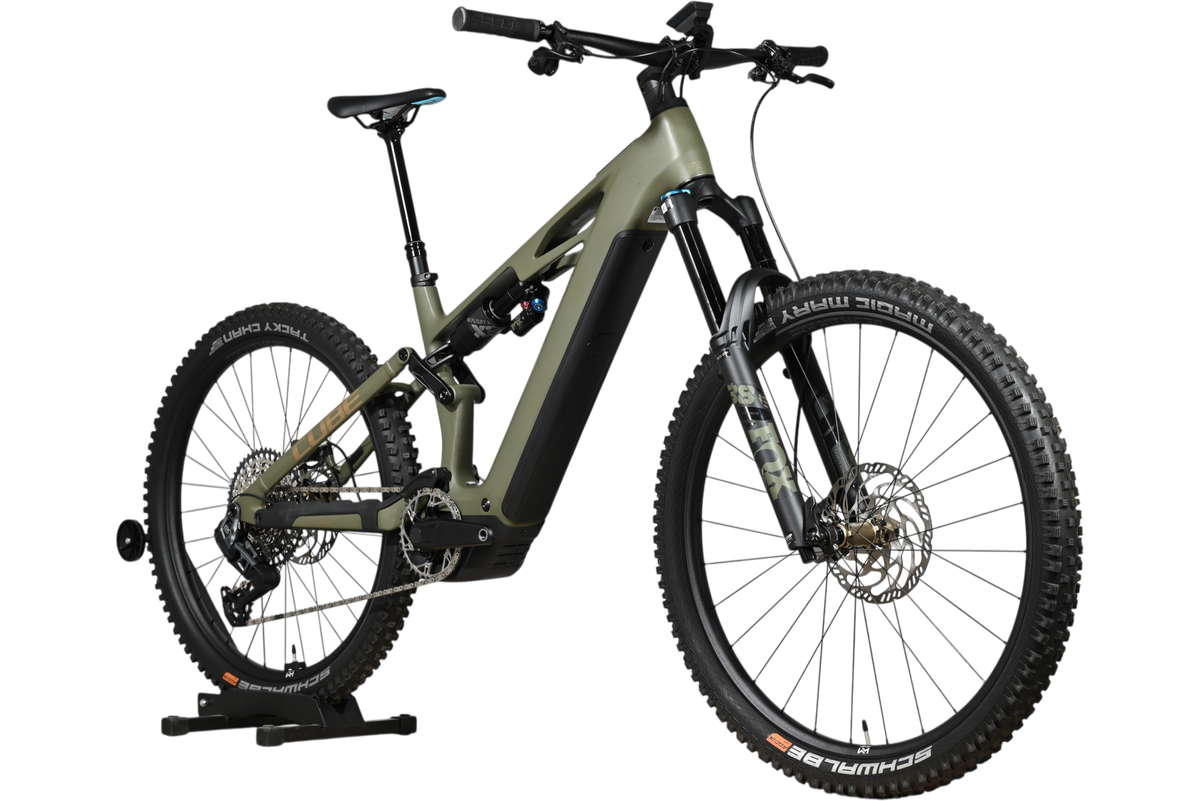 VTT électrique Loop Sports Cube Stereo Hybrid ONE77 HPC TM 800 vert olive avec suspension intégrale et pneus crantés