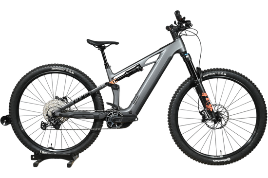 VTT électrique Cube Stereo Hybrid ONE44 HPC SLX 800 gris de Loop Sports avec suspension intégrale et pneus tout-terrain