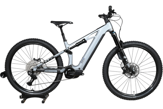 VTT électrique Loop Sports Cube Stereo Hybrid ONE44 HPC SLX EVO 800 gris avec cadre carbone et suspension intégrale