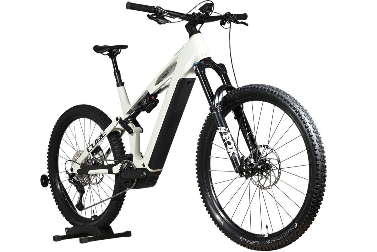 VTT électrique Loop Sports Cube Stereo Hybrid ONE77 HPC SLX 800 blanc avec suspension intégrale et pneus tout-terrain