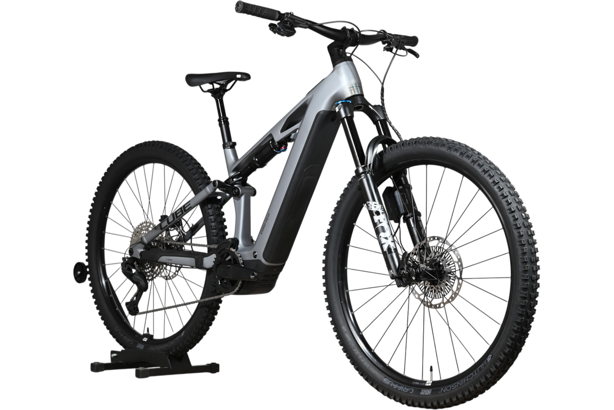 VTT électrique Loop Sports Cube Stereo Hybrid ONE44 HPC SLX EVO 800 gris argenté avec suspension intégrale