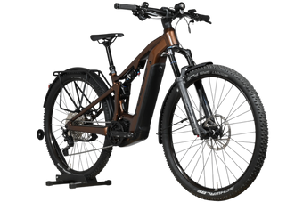 Velo electrique tout-suspendu Loop Sports Focus Thron 6.8 EQP marron avec porte-bagages et pneus tout-terrain