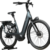 Vélo électrique Loop Sports Gazelle Avignon C380 HMB gris foncé avec cadre ouvert et pneus robustes