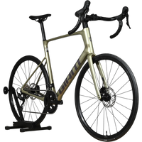 Vélo de route Giant Defy Advanced 2 2024 couleur champagne chez Loop Sports sur support en bois