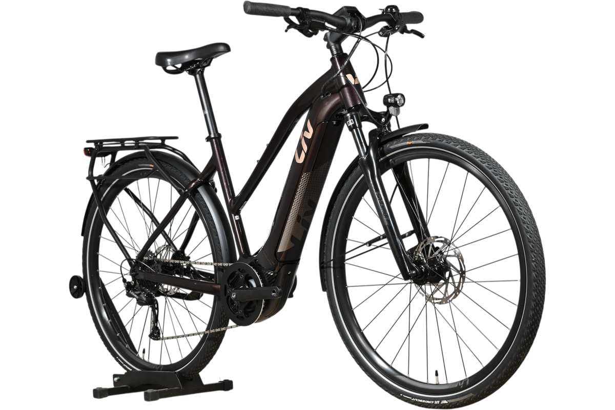 Vélo électrique Giant Liv Amiti E+2 2023 noir de Loop Sports avec porte-bagages et pneus tout-terrain