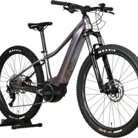 Velo electrique Loop Sports Giant Liv Vall E+2 2025 violet avec pneus tout-terrain Maxxis sur support en bois