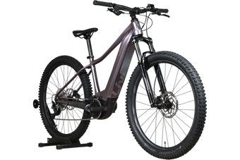 Velo electrique VTT Giant Liv Vall E+2 violet par Loop Sports sur un support en bois