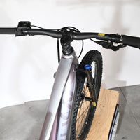 Vue de dessus du guidon et du cadre argenté du vélo électrique Giant Liv Vall E+2 chez Loop Sports