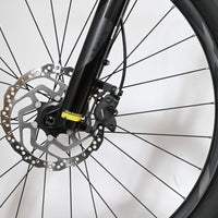 Gros plan sur le frein à disque hydraulique et la fourche avant du vélo électrique Giant Liv Vall E+2 chez Loop Sports