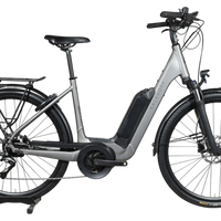 Vélo électrique Kalkhoff Endeavour 1.B Move gris de Loop Sports avec cadre ouvert et porte-bagages arrière