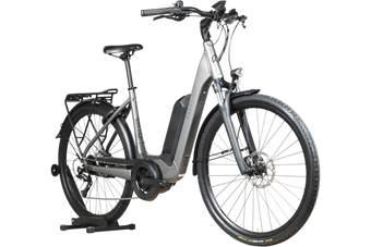 Vélo électrique Kalkhoff Endeavour 1.B Move gris de Loop Sports avec cadre ouvert, porte-bagages et pneus robustes