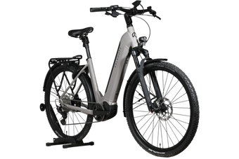 Vélo électrique Kalkhoff Entice 5 Move+ gris de Loop Sports avec cadre robuste, porte-bagages et pneus tout-terrain