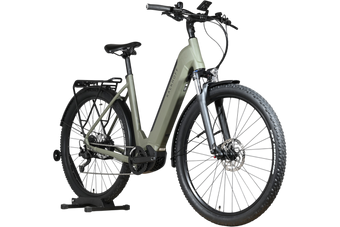 Vélo électrique Kalkhoff Entice 5.B Season vert olive de Loop Sports avec cadre ouvert et porte-bagages