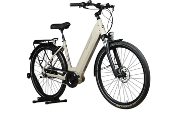 Vélo électrique Kalkhoff Image 3.B Advance de Loop Sports, cadre bas beige, moteur central et porte-bagages