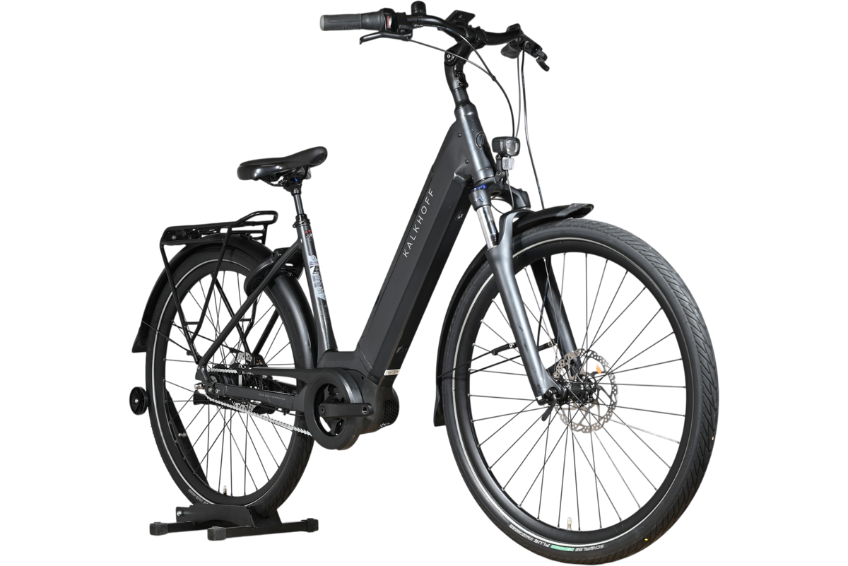 Vélo électrique Kalkhoff Image 3.B Move noir de Loop Sports avec cadre ouvert, moteur central et porte-bagages