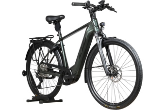 Vélo électrique KTM Macina Style 720 Loop Sports vert foncé avec porte-bagages et pneus tout-terrain