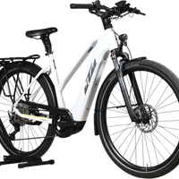 Vélo électrique KTM Macina Style 720 blanc de Loop Sports avec cadre ouvert, porte-bagages et pneus Schwalbe