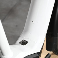 Cadre blanc de vélo électrique Pegasus Premio Evo 11 40 Years avec badge Loop Sports et légères éraflures