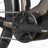 Gros plan sur le pédalier et le moteur électrique du vélo Loop Sports Raymon TourRay E 5.0 couleur bronze