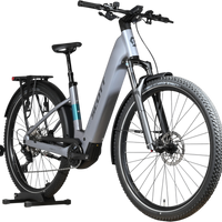 Vélo électrique Scott Axis 10 2026 gris Loop Sports avec cadre robuste, pneus tout-terrain et porte-bagages arrière