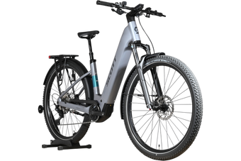 Vélo électrique Scott Axis 10 2026 gris Loop Sports avec cadre robuste, pneus tout-terrain et porte-bagages arrière