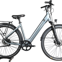 Vélo électrique Tenways CGO800S gris de Loop Sports avec cadre ouvert, porte-bagages et pneus Continental