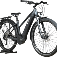 Vélo électrique Loop Sports Cube Touring Hybrid ONE 500 gris foncé avec cadre bas et porte-bagages arrière