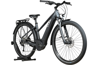 Vélo électrique Loop Sports Cube Touring Hybrid ONE 500 gris foncé avec cadre bas et porte-bagages arrière