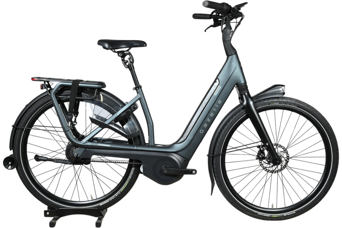 Vélo électrique Gazelle Avignon C380 HMB gris de Loop Sports avec cadre ouvert et transmission par courroie