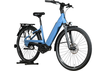 Vélo électrique Giant Liv Allure E+2 bleu de Loop Sports avec cadre ouvert, porte-bagages et pneus Maxxis