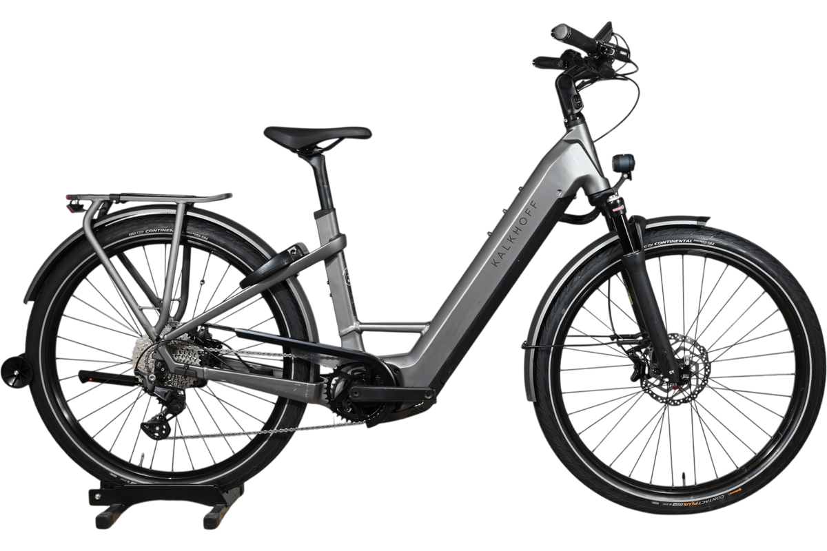 Vélo électrique Kalkhoff Endeavour 7.B Move+ gris de Loop Sports avec cadre ouvert et porte-bagages arrière