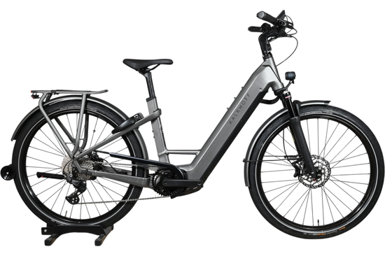 Vélo électrique Kalkhoff Endeavour 7.B Move+ gris de Loop Sports avec cadre ouvert et porte-bagages arrière