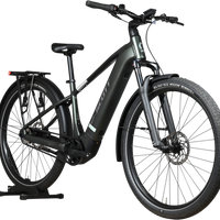 Vélo électrique Scott Sub Tour 10 2026 vert foncé avec porte-bagages et pneus tout-terrain chez Loop Sports