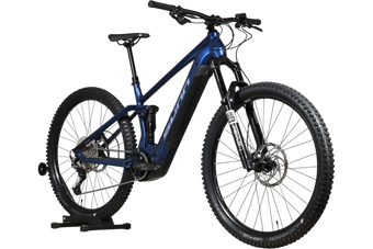 Velo electrique tout-terrain Sunn Charger S1 2025 bleu de Loop Sports avec suspension et pneus Hutchinson