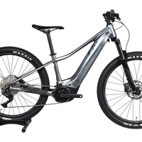 Velo electrique VTT Giant Liv Vall E+2 2025 gris argent de Loop Sports sur socle en bois