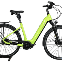 Vélo électrique Victoria eManufaktur 11.7 vert lime de Loop Sports avec cadre ouvert et porte-bagages arrière