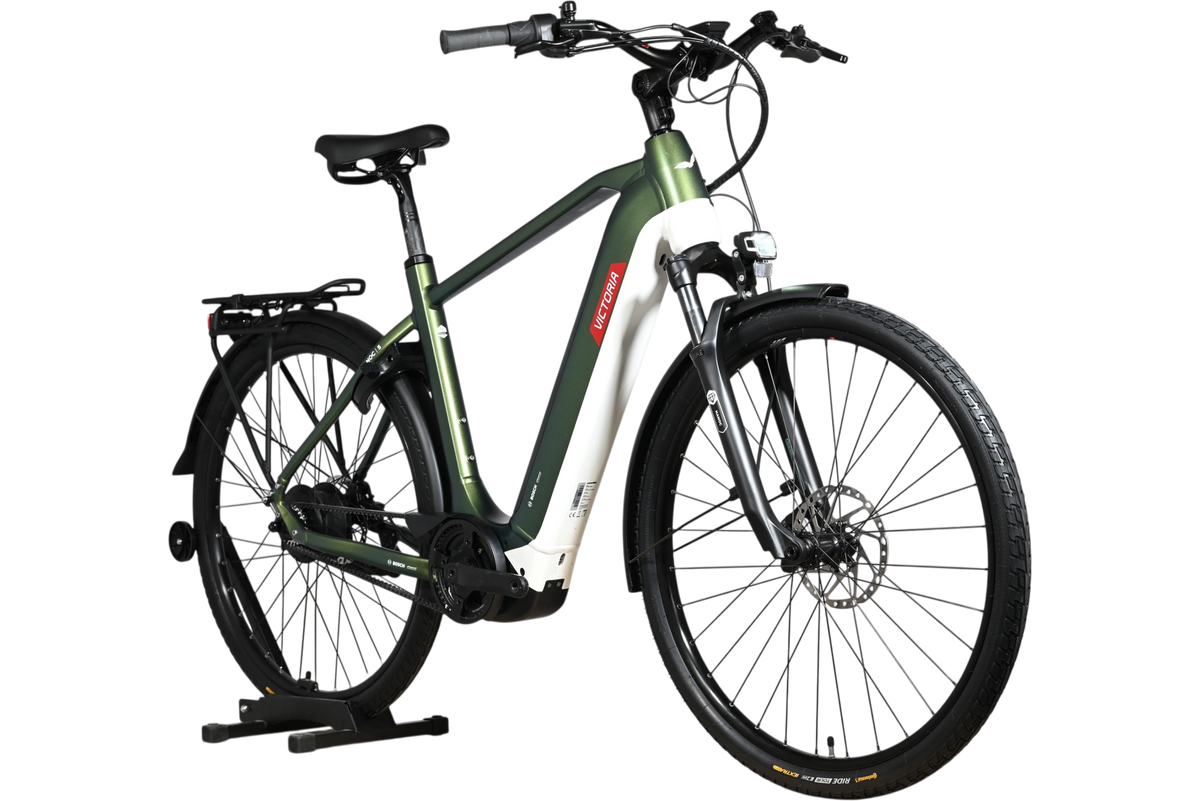 Vélo électrique Loop Sports Victoria Manoc 5 2025 vert et blanc avec cadre robuste et porte-bagages arrière