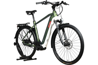 Vélo électrique Loop Sports Victoria Manoc 5 2025 vert et blanc avec cadre robuste et porte-bagages arrière