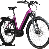 Vélo électrique Loop Sports Victoria Trekking 11.5 violet avec cadre ouvert, moteur Bosch et pneus Schwalbe