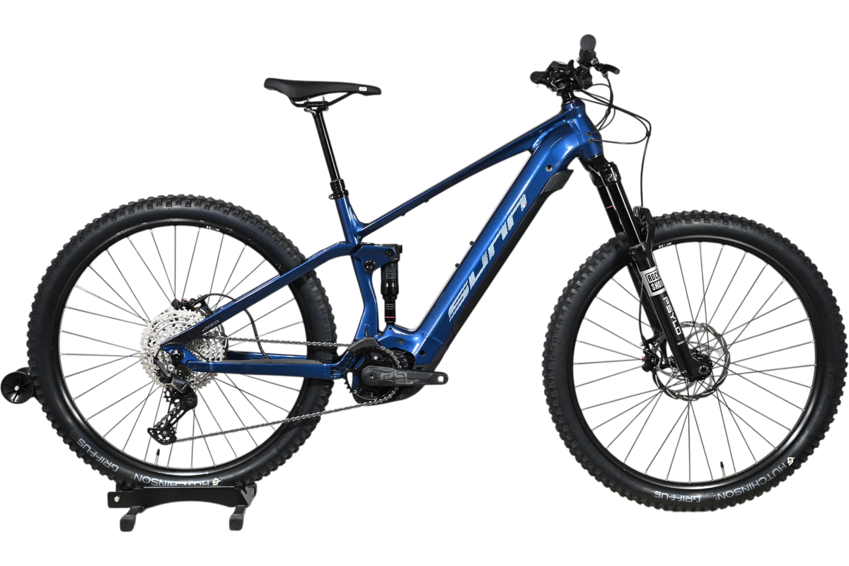VTT électrique tout-suspendu Sunn Charger S1 2025 bleu de Loop Sports avec pneus Hutchinson et fourche RockShox