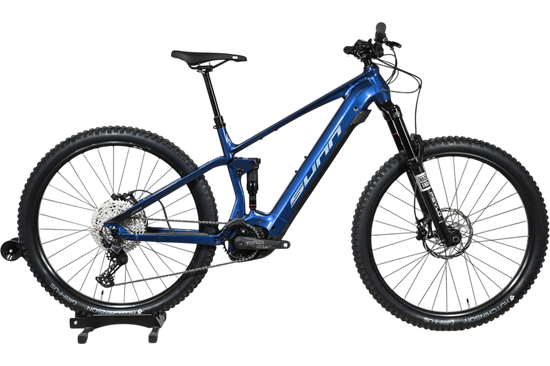 VTT électrique tout-suspendu Sunn Charger S1 2025 bleu de Loop Sports avec pneus Hutchinson et fourche RockShox