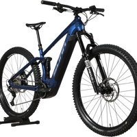 VTT électrique tout-suspendu Sunn Charger S1 bleu de Loop Sports avec fourche RockShox et pneus Hutchinson