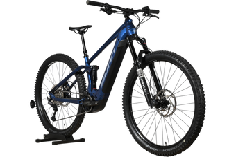 VTT électrique tout-suspendu Sunn Charger S1 bleu de Loop Sports avec fourche RockShox et pneus Hutchinson